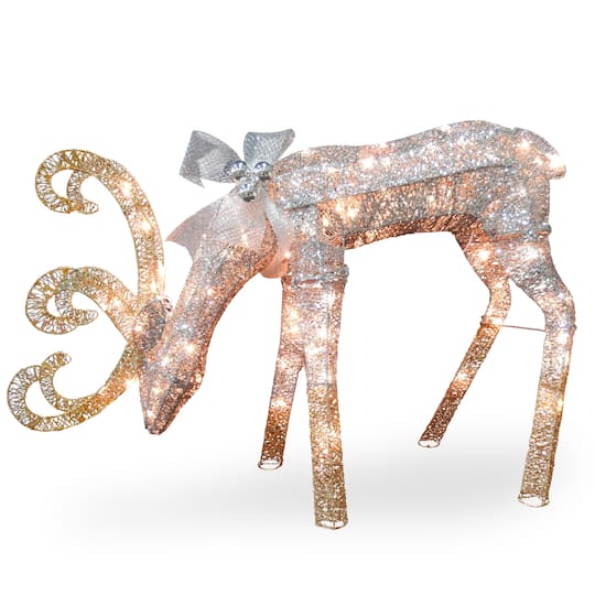 28" Crystal Feeding Reindeer, Clear Mini LED Lights By National Tree Company | 33" x 10" x 28" | Michaels®